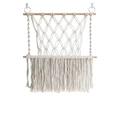 Boho-Wandbehang aus handgewebter Baumwolle mit Holzstäben und dekorativen Fransen - 55*60cm / Gebrochenes Weiß