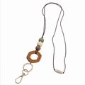 Handmade lanyard with olive and beige beads, rattan ring, and gold lobster clasp - 52*2.5cm / Style A (Olive Green/Beige)