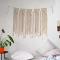 Handmade bohemian wall tapestry in cream white cotton with intricate tassels - z300 Style / 80x80cm