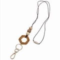 Handmade silicone bead lanyard with woven rattan hexagon pendant and secure metal clasp - 52*2.5cm / Style B (Mixed Multi-Materials)