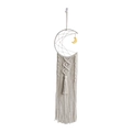 Böhmischer Mond-Wandbehang aus Makramee mit cremeweißen Fransen und goldenem Anhänger - Mond Stil / Gebrochenes Weiß