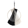 Handmade macrame wall hanging with black and white cotton rope on a gold metal ring - 42*25cm / Black