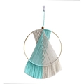 Bohemian macrame wall hanging with mint green and beige tassels on metal ring - 42*25cm / Mint Green