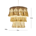 Detail view of a 30x40cm hand-woven bohemian cotton macrame lampshade with wooden beads - Style E Triple Layer Tassel With Wood Beads / Beige