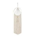 Handmade bohemian macrame wall hanging with gold metal hoop and beige cotton tassels - Nested Double Ring Tassel Style (Type A) / 120x30cm