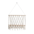 Handmade bohemian cotton rope wall hanging bookshelf with natural wood and tassels - Small / Off White