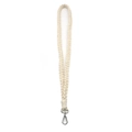 Handmade woven cotton lanyard in cream beige with a silver lobster clasp for ID tags - Flat Knot Style / Beige