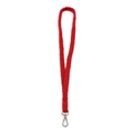Handwoven red cotton lanyard for ID badges and keys with silver swivel metal hook - Flat Knot Style / Red