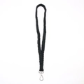 Handwoven black lanyard with silver metal clasp for keys and ID cards, minimalist style - Flat Knot Style / Black
