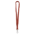Handgefertigtes ziegelrotes gewebtes Schlüsselband mit robustem silbernem Metallkarabiner - Flachknoten-Stil / Rostrot