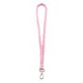 Rosa handgewebtes Baumwoll-Schlüsselband mit silbernem Karabiner für Ausweise - Flachknoten-Stil / Rosa