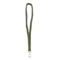 Handgefertigtes dunkelgrünes gewebtes Lanyard mit Metall-Karabiner für Ausweise - Flachknoten-Stil / Armeegrün