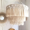 Paralume bohémien in cotone intrecciato a mano con tre strati di frange e nappe etniche - Stile A Triplo Strato di Nappine Con Pettine / Beige