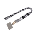 Handgeweven zwart-wit-grijs telefoonkoord met gouden metalen karabijnhaken - Zwart Wit Grijs Driekleurig Geweven (zs065) / Zwart & Wit