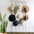 Appendi cappelli in macramè nordico con cappelli estivi nei toni beige e kaki - Stile con Bastone di Legno Giuntato z306 (80*155cm) / Beige con Clip
