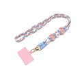 Handgemaakte telefoonkoord met gehaakte bloemen in blauw en wit met haken - Blauw Wit Oranje Zonnebloem Gespleten (zs065) / Roze Wit