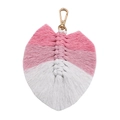 Handmade bohemian leaf keychain featuring pink and white gradient cotton fringes - Deep Pink Light Pink White