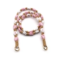 Laccetto intrecciato a margherite rosa e bianche con anelli dorati per borse e cellulari - Rosa