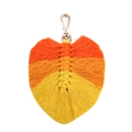 Handmade macrame leaf keychain with orange gradient cotton cord and gold lobster clasp - Orange Golden Yellow