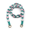 Cordino intrecciato con margherite rosa e bianche con corda verde e anelli d'oro - Verde Lago