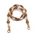 Brown and white daisy woven phone strap with gold circular metal clasps - Khaki