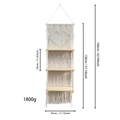 Handwoven 3-tier macrame wall shelf with cotton rope and natural wood planks - 45*160 / Off White