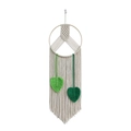 Boho woven wall hanging with peace sign design and green leaf accents in cotton rope - 30x100cm / Symmetric Texture Style (Style B)