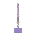 Handgeweven telefoonkoord met bloem in roze en paars met een gouden veerklemmetje - 27cm*6.5cm / Roze Paars Grijs (C)