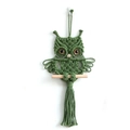 Decoración de pared de búho en macramé verde oliva con vara de madera natural y flecos - 20*50cm / Verde