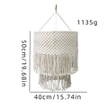 Bohemian handmade cotton macrame lampshade with tassel fringe and wooden ring, 40x50cm size - Beige / Style C