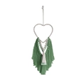 Arazzo bohémien a forma di cuore intrecciato a mano in verde foresta e bianco avorio - Verde