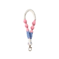 Handgemaakte macramé sleutelhanger in wit roze en blauw met goudkleurige metalen clip - 21x2cm / Roze