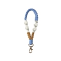 Handmade woven keychain wristlet in blue, white, and brown with gold lobster clasp - 21x2cm / Sky Blue