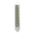 Arazzo bohémien con foglie e nappe in cotone verde salvia e panna con legno - Verde / 20*100cm
