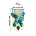 Boho woven leaf wall hanging in green and blue colors with wooden beads and tassels - Blue Rope Style B