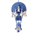 Decorazione da parete in macramè a mongolfiera blu e beige con bambola e perline - Blu
