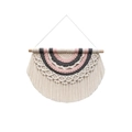 Arazzo in macramé fatto a mano rosa e grigio con frange su asta di legno - 30cm*40cm / grigio scuro