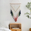 Detailed close-up of Bohemian woven tapestry featuring tiered V-shaped colorful cotton tassels - Style B (45*75CM)