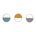 Set of 3 Bohemian woven bamboo circle wall hangings in grey-blue, yellow, and light grey - Small Style / Uniform Size Multicolor Scheme