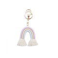 Porte-clés arc-en-ciel tissé bohème avec franges en coton violet et bleu et fermoir doré - Taille Régulière / Violet/Beige/Bleu (Style A)
