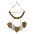 Bohemian woven wall hanging with five handmade leaf-shaped cotton feathers and wood beads - Brown / Standard Type