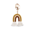 Porte-clés arc-en-ciel bohème fait main en macramé avec pompons en tons moutarde et brun - Taille Régulière / Moutarde/Beige/Brun (Style A)
