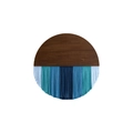 Handmade boho round wood and blue gradient fringe macrame wall hanging decor - 40*40 / Blue A