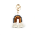 Porte-clés arc-en-ciel bohème fait main avec pompons en tons gris, jaune et marron - Taille Régulière / Gris Foncé/Gingembre/Auburn (Style A)