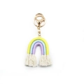 Portachiavi arcobaleno fatto a mano con corde di cotone giallo, blu, viola e nappe - Limone/Blu Chiaro/Lavanda (Stile A)