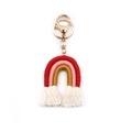 Portachiavi arcobaleno fatto a mano rosso rosa e giallo con frange in cotone bianco - Rosso/Rosa/Zenzero (Stile A)