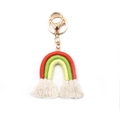 Portachiavi arcobaleno bohémien fatto a mano con nappe colorate e chiusura dorata - Rosso Mattone/Verde Chiaro/Giallo Pallido (Stile A)