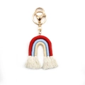 Portachiavi arcobaleno bohémien fatto a mano con nappe rosse e blu e gancio dorato - Rosso/Blu Chiaro/Beige (Stile A)