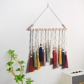 Bohemian handmade woven wall hanging with colorful cotton tassels and wooden support - Style A (40*42CM)
