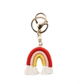 Portachiavi arcobaleno fatto a mano con corda di cotone e nappe a frangia bianca - Rosso/Rosa/Giallo (Stile B)
